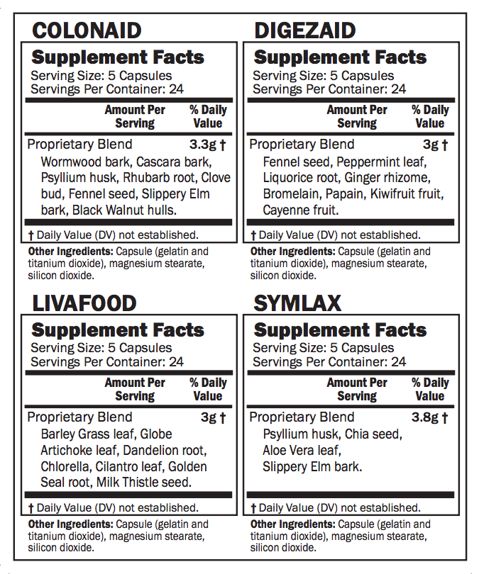 detox supplements facts panel