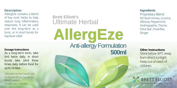 AllergEze Anti-Allergy Formulation 500ml Label
