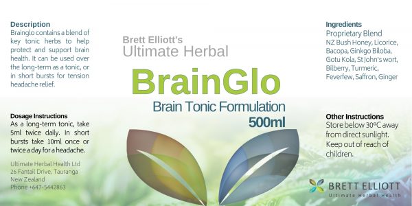 BrainGlo Brain Tonic Formulation 500ml Label