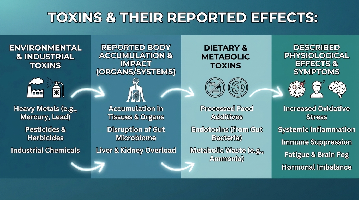 Toxins and Their Reported Effects on the Body infographic by Ultimate Herbal Health